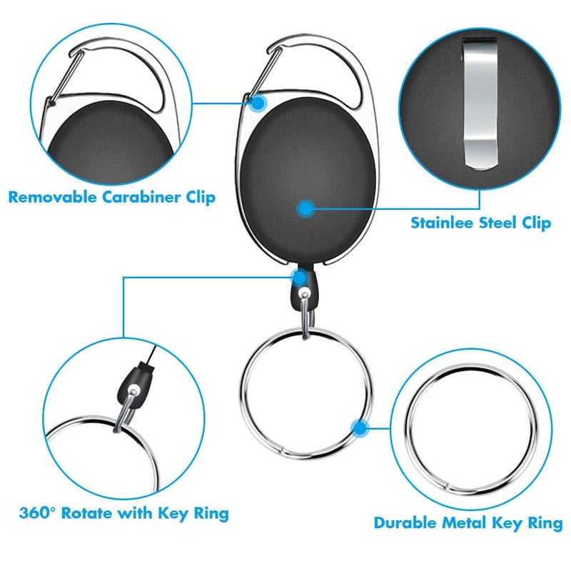 Selizo 6 Packs Retractable Badge Holder ID Carabiner Badge Reels Retractable Key Holders Keychains with Key Ring, Assorted Colors - Image 3